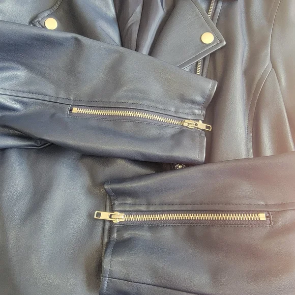 INC Women's Navy Blue Vegan Leather Jacket